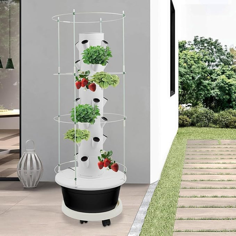 7-Tier 28 Plant Hydroponic Growing Tower Indoor/Outdoor Vertical Garden System with Climbing Trellis Garden Hydroponic Growing Kit for Growings Lettuce Strawberries Herbs Vegetables