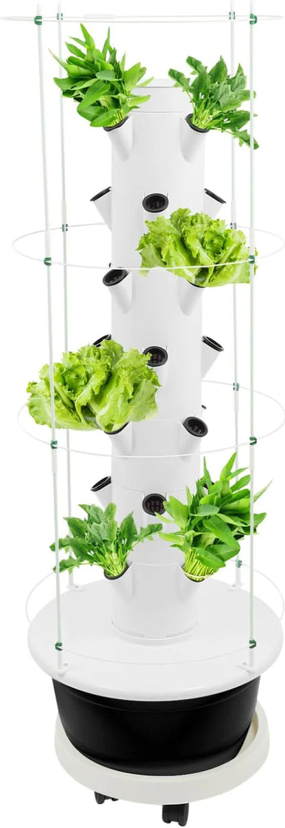 7-Tier 28 Plant Hydroponic Growing Tower Indoor/Outdoor Vertical Garden System with Climbing Trellis Garden Hydroponic Growing Kit for Growings Lettuce Strawberries Herbs Vegetables