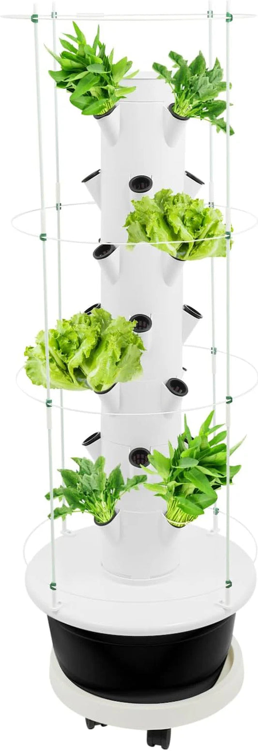7-Tier 28 Plant Hydroponic Growing Tower Indoor/Outdoor Vertical Garden System with Climbing Trellis Garden Hydroponic Growing Kit for Growings Lettuce Strawberries Herbs Vegetables