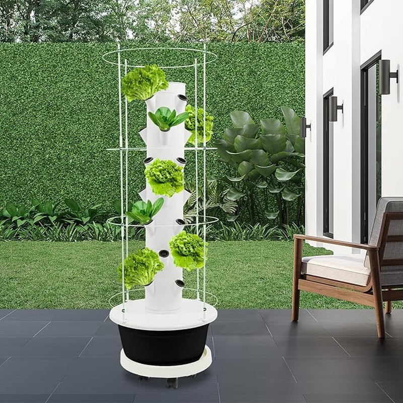 7-Tier 28 Plant Hydroponic Growing Tower Indoor/Outdoor Vertical Garden System with Climbing Trellis Garden Hydroponic Growing Kit for Growings Lettuce Strawberries Herbs Vegetables