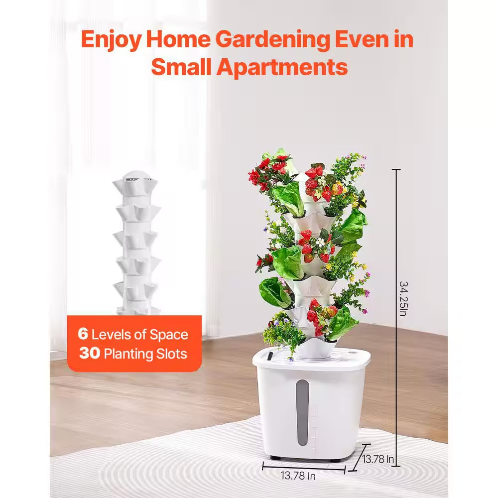 Hydroponic Growing System, 30 Pods Vertical Garden Tower, Indoor Hydroponic Garden with Water Pump and Timer