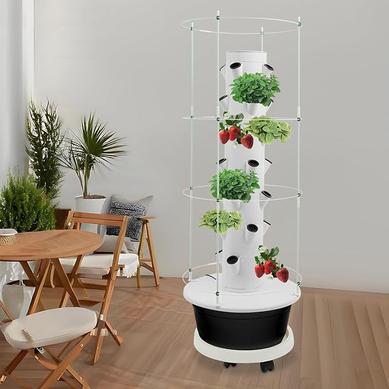 7-Tier 28 Plant Hydroponic Growing Tower Indoor/Outdoor Vertical Garden System with Climbing Trellis Garden Hydroponic Growing Kit for Growings Lettuce Strawberries Herbs Vegetables