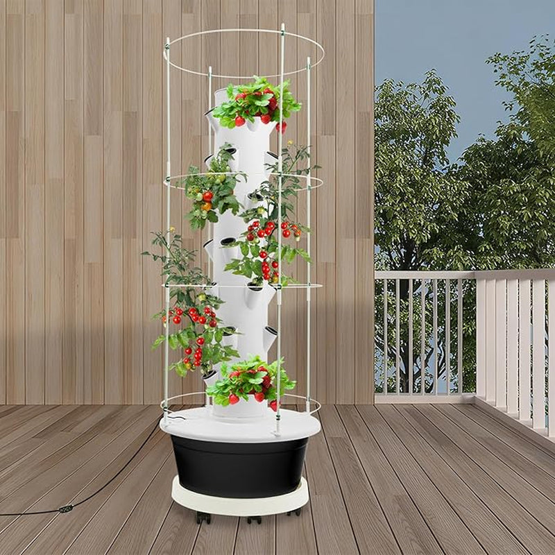 7-Tier 28 Plant Hydroponic Growing Tower Indoor/Outdoor Vertical Garden System with Climbing Trellis Garden Hydroponic Growing Kit for Growings Lettuce Strawberries Herbs Vegetables