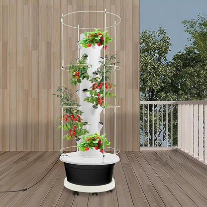 7-Tier 28 Plant Hydroponic Growing Tower Indoor/Outdoor Vertical Garden System with Climbing Trellis Garden Hydroponic Growing Kit for Growings Lettuce Strawberries Herbs Vegetables