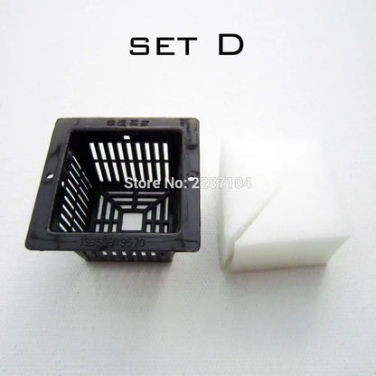 10Pcs Black Mesh Pot Net Cup Basket + Clone Cloning Collar Foam Insert Hydroponic Vegetable Plant Grow Seed Germinate 5 Size
