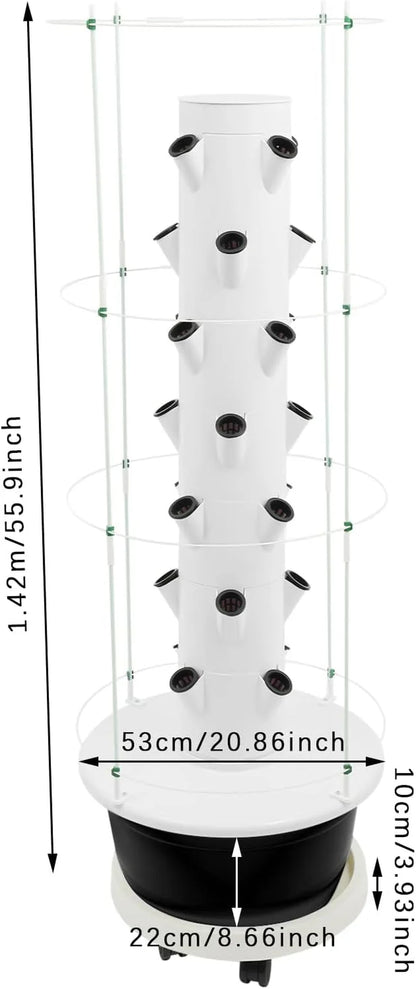 7-Tier 28 Plant Hydroponic Growing Tower Indoor/Outdoor Vertical Garden System with Climbing Trellis Garden Hydroponic Growing Kit for Growings Lettuce Strawberries Herbs Vegetables