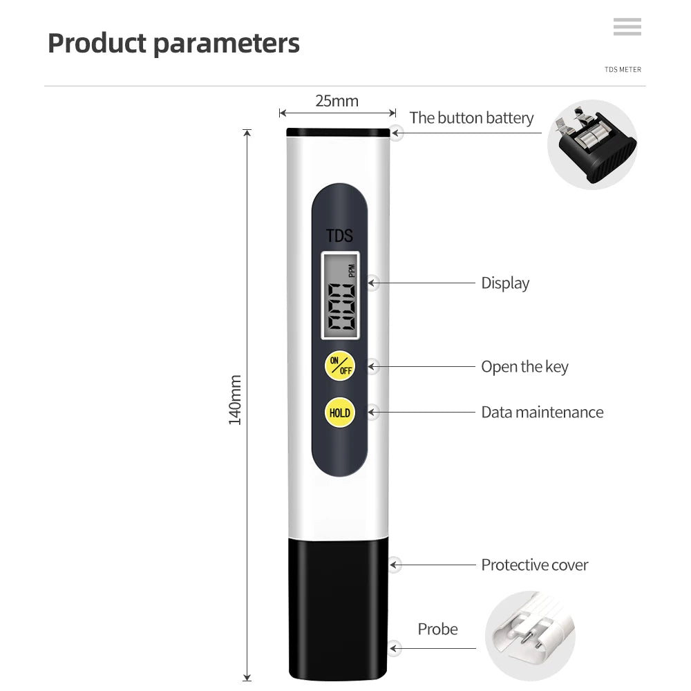 TDS Meter 0-9990Ppm Digital PH Meter 