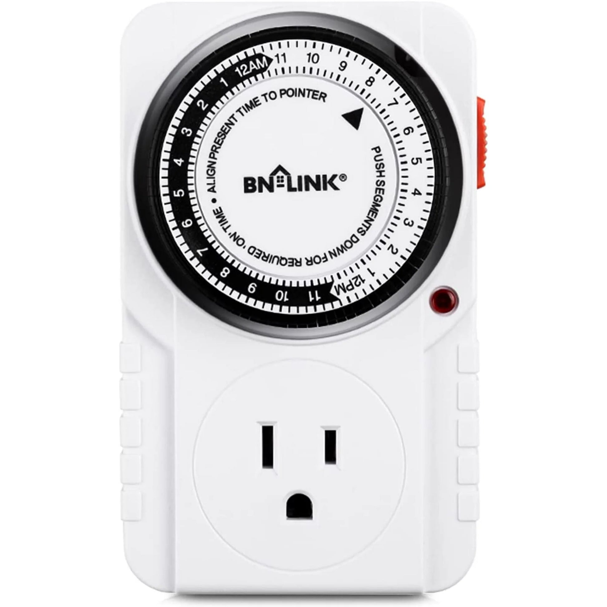 BN-LINK 24 Hour Plug-In Mechanical Timer Outlet, 3 Prong Light Timer, for Grounded Aquarium, Grow Light, Hydroponics, Pets, UL Listed