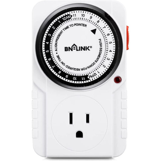 BN-LINK 24 Hour Plug-In Mechanical Timer Outlet, 3 Prong Light Timer, for Grounded Aquarium, Grow Light, Hydroponics, Pets, UL Listed